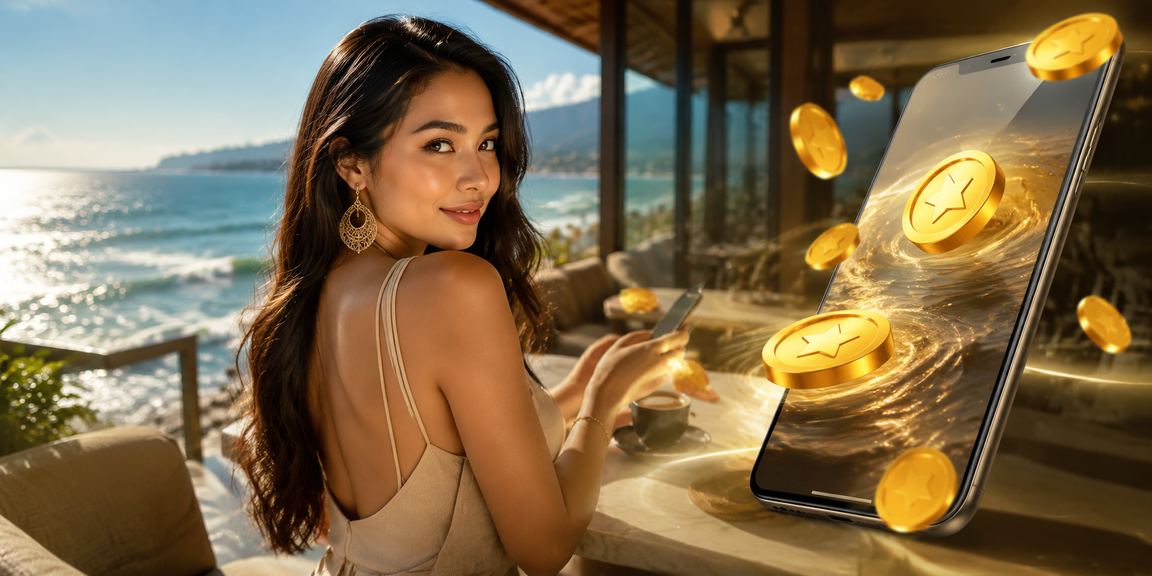Seseorang mendaftar sambil menikmati kopi dengan tampilan bonus registrasi di layar